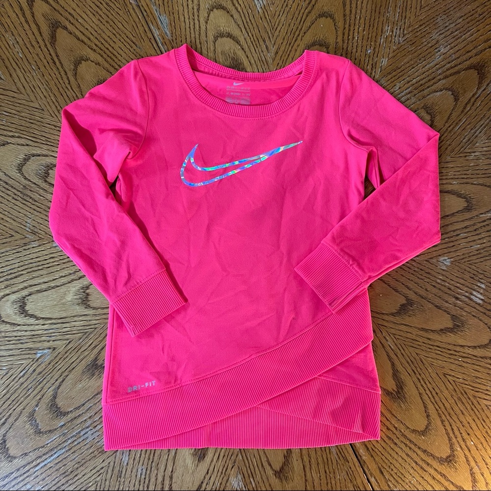 Nike hot pink holographic logo thin sweat shirt